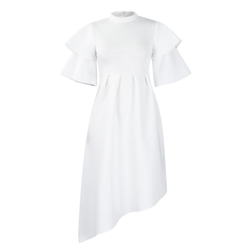 Women s clothing 202 summer new double-layer lotus leaf sleeves solid color pendulum dress S