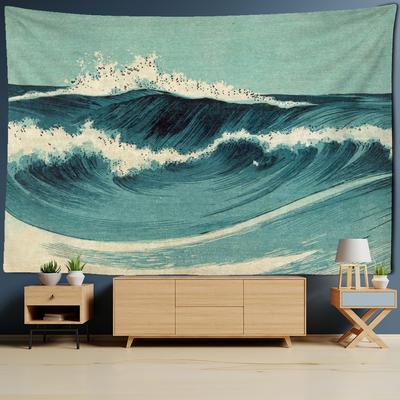 Peinture à l'huile bleue Vague Tapisserie Art Mural Style Bohème Hippie Tapiz Décoration Esthétique Chambre