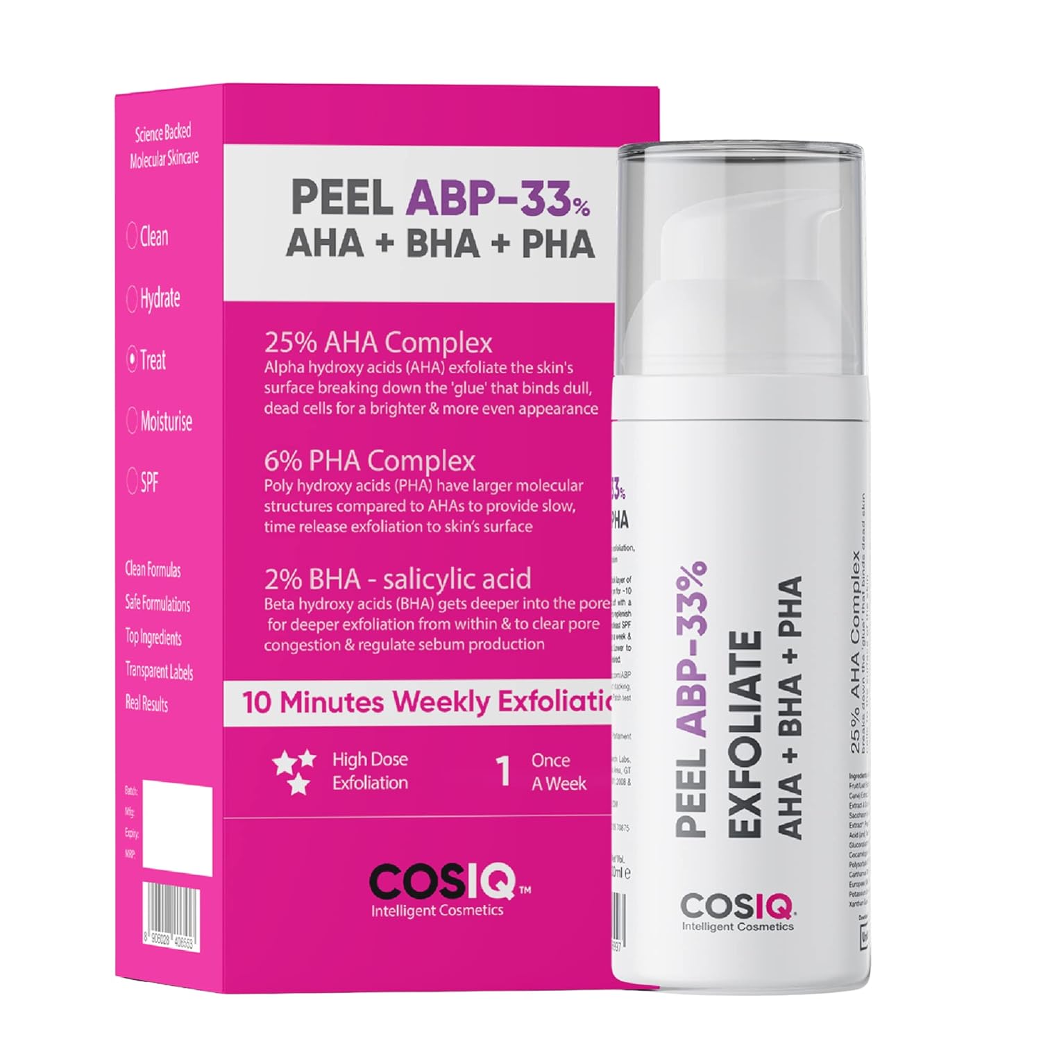 Cos-IQ 25% AHA 2% BHA 6% PHA Peeling Solution For Radiant Skin Exfoliating Face Serum For Smooth Texture Glow At-Home Facial 30ml