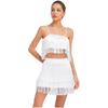 Womens 2 Piece Fringe Dance Set Adjustable Spaghetti Strap Crop Top Elastic Waist Tassel Skirt Club Party Costume