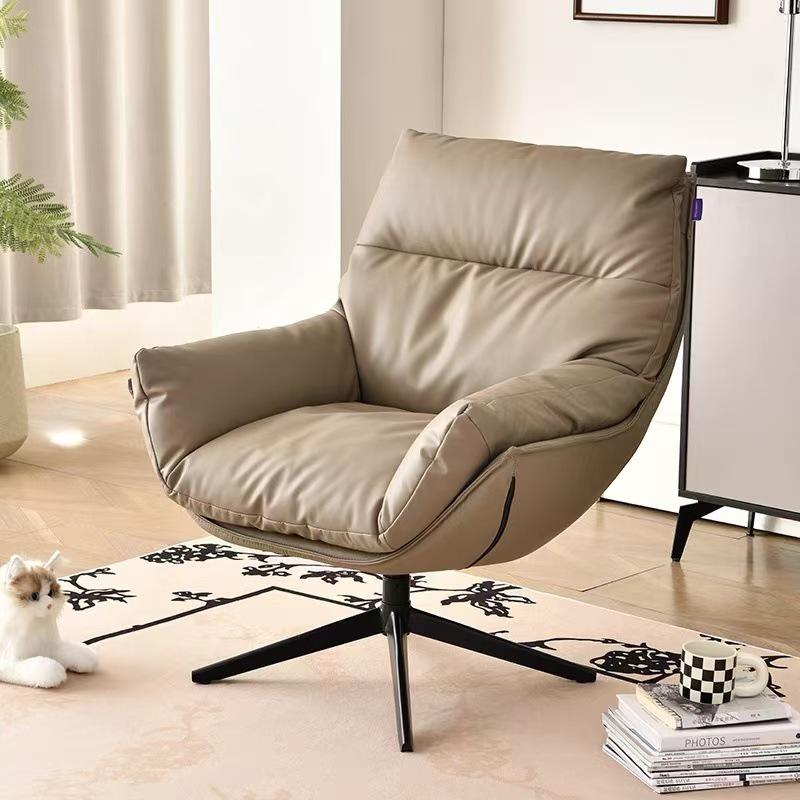 Lawrence Minimalist Rotating Leather Lounge Chair
