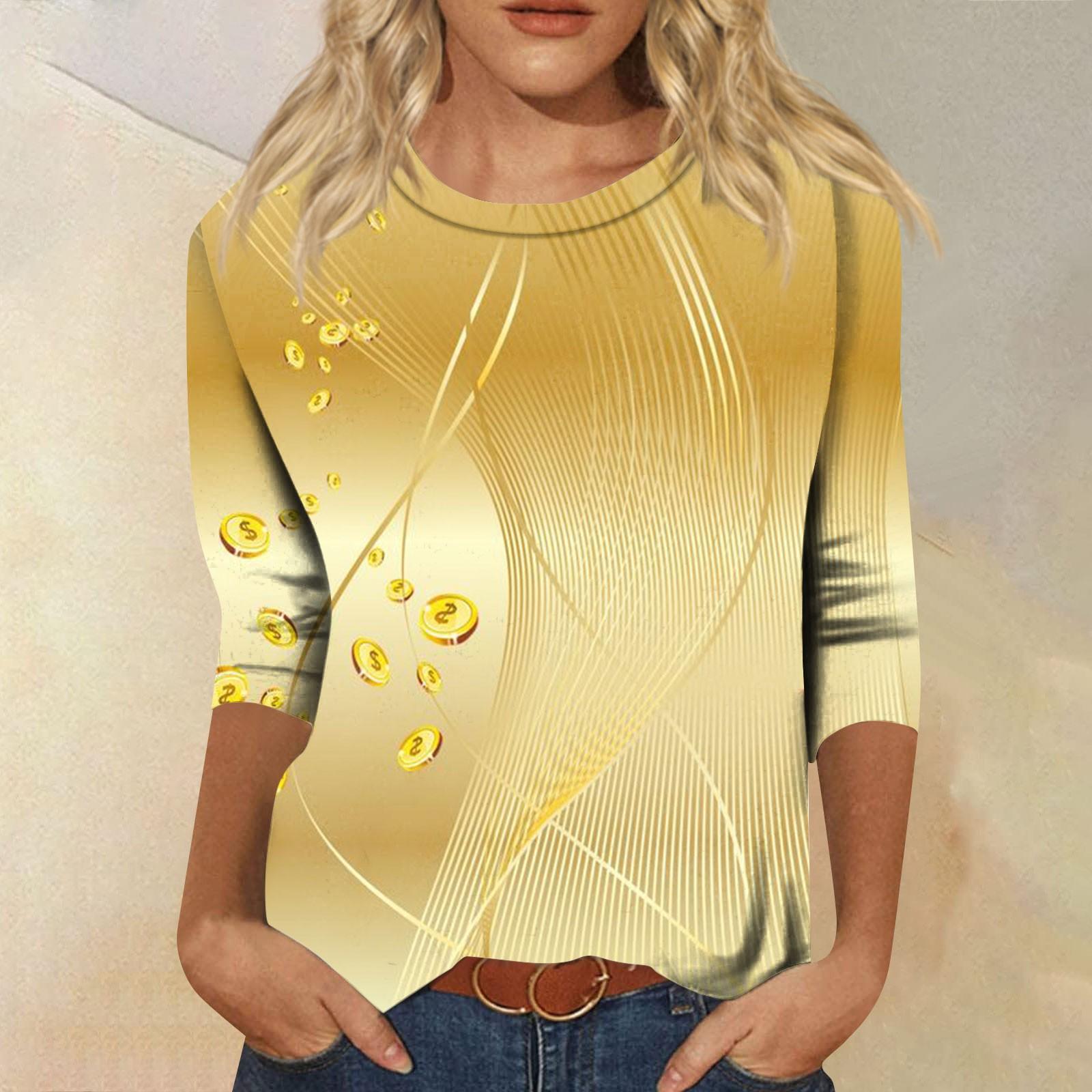 

Рубашки с рукавом 3/4 для женщин, милые топы, футболки с рисунком, блузки, повседневные базовые топы больших размеров, пуловеры