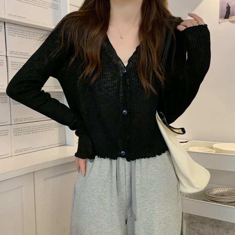 Ležérní ledový hedvábný krém na opalování Pletená halenka Cardigan Dámské letní tenké modely Šatka s dlouhým rukávem Krátká malá bunda Tide