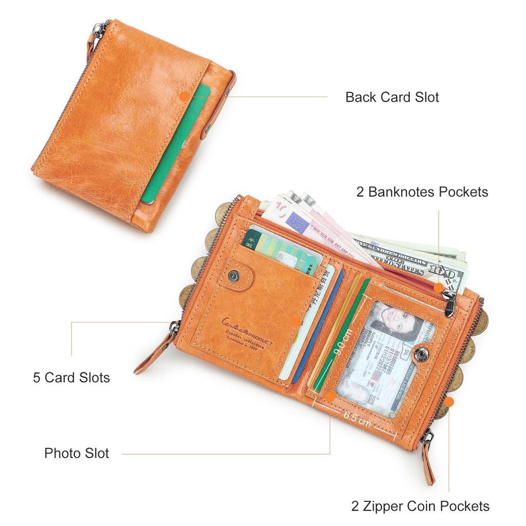 CONTACT'S Echtes Leder Vintage Geldbörse Herren Kurzes Münzfach RFID Kartenhalter Unisex Kleine Geldbörsen Hohe Qualität Designer Geschenk für Freund oder Familie