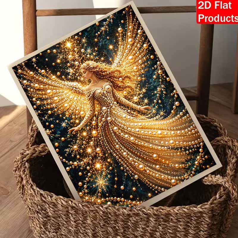 DIY Pearl and Diamond Painting Kit. suitable for beginners. Golden Angel wall decoration. handmade gift.