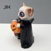 Unique Halloween Gift for Friends Highland Cow Figurine, Wizard Broom & Bat Wing Pumpkin Ornaments Ornament, Weatherproof Desktop Decor Home