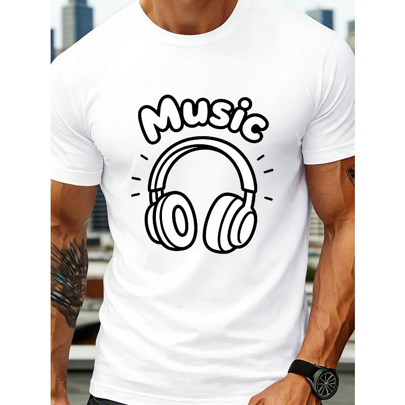 Men'S Music Soothes My Soul Graphic T-Shirt - Short-Sleeve Crewneck with Headphone Print, Summer Beach & Casual Wear, Beach T Shirt