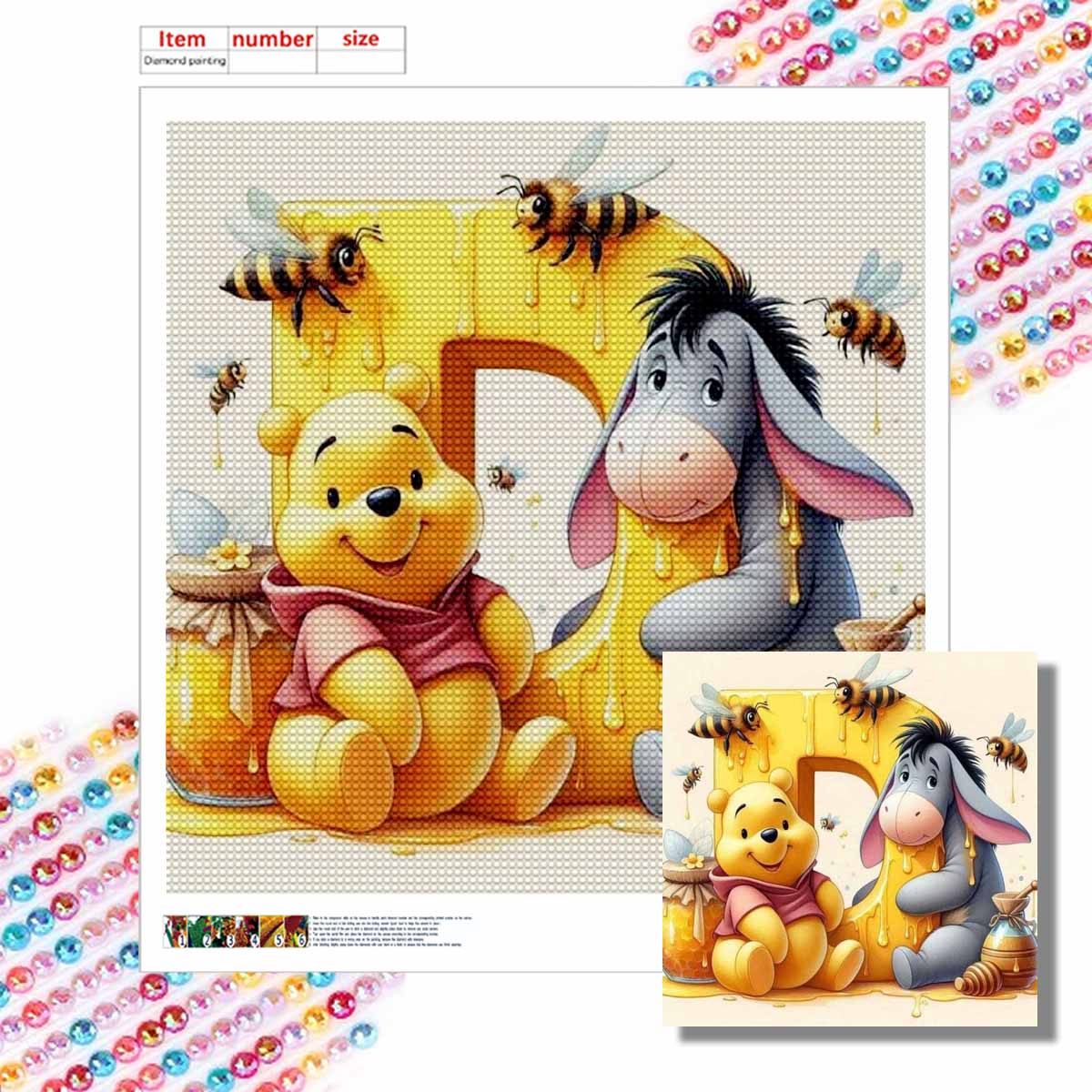 

DIY Diamond Painting Round Diamond The Letters D In Vini and Eeyore Full Diamond Mosaic Home Decoration Painting Cross Stitch Kit Round 20x20cm