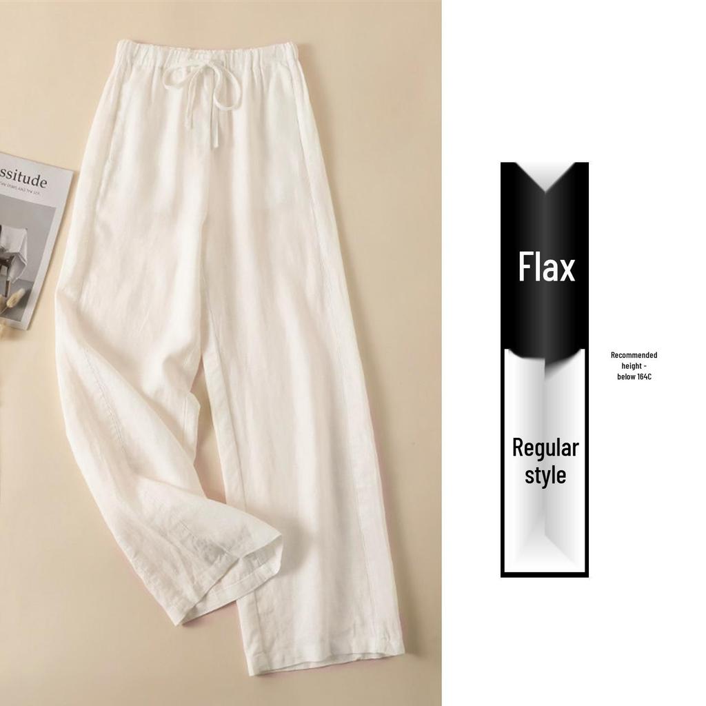 White Linen Wide-Leg Women’s Pants - Summer 2026 Old Money Style, Lightweight Loose Drape, Casual Straight-Leg.
