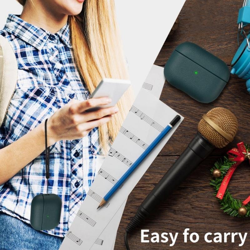 TPU Leather Texture Soft Case for 2 Earphone with Lanyard Flexible and Protective Cover