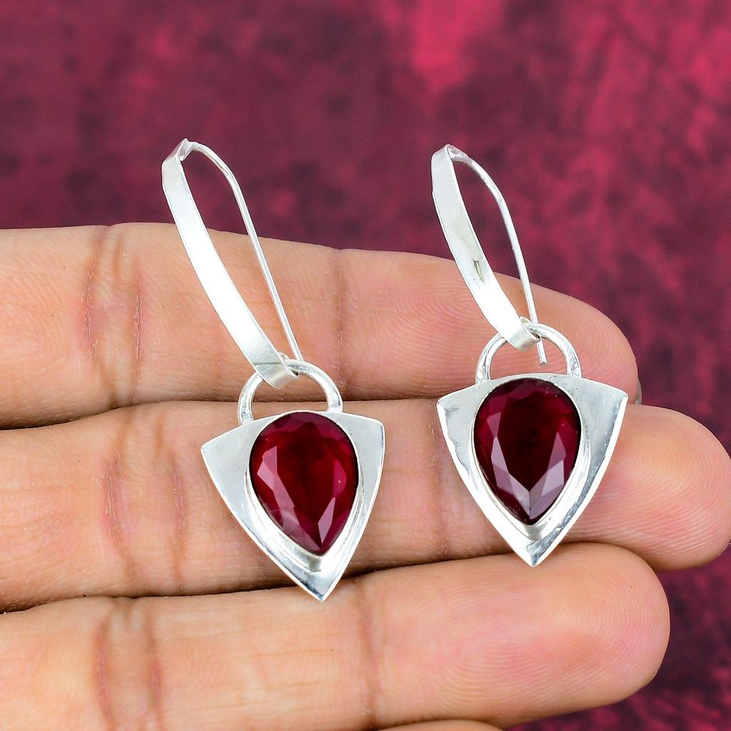 Red Garnet Jewelry, 925 Solid Sterling Silver Earrings, Handmade Gemstone Jewelry Earrings For Memorial Day