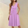 Vestito da donna casual alla moda sexy con scollo a V e bottoni, senza maniche, tinta unita