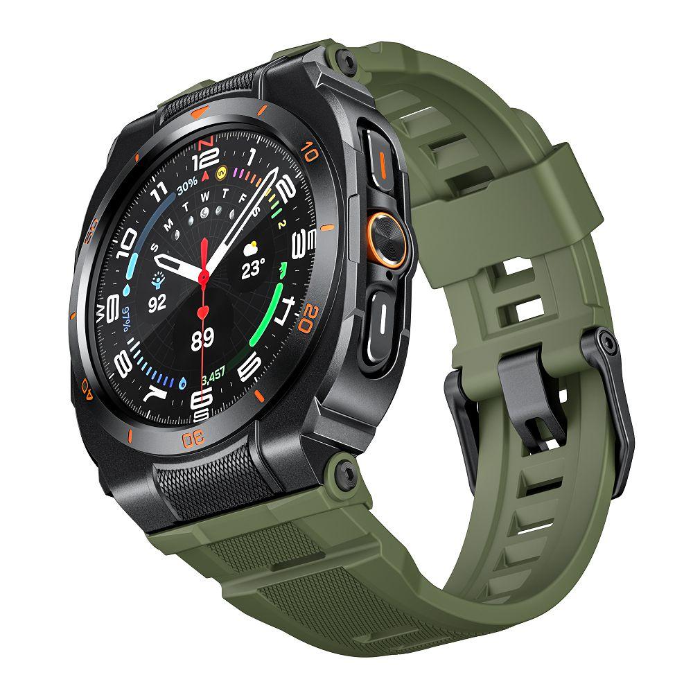 

2in1 Case+Strap Mod Kit For Samsung Galaxy Watch Ultra 2025 Luxury Metal Case Bumper With Silicone Strap For Galaxy 7 Ultra 47mm Watch Band Wristband Black Frame зелений