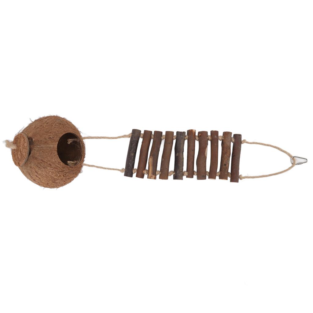 Natural Coconut House Coconut Shell Bird Nest Hanging Pet Parrot Hideaway House with Climbing Rope