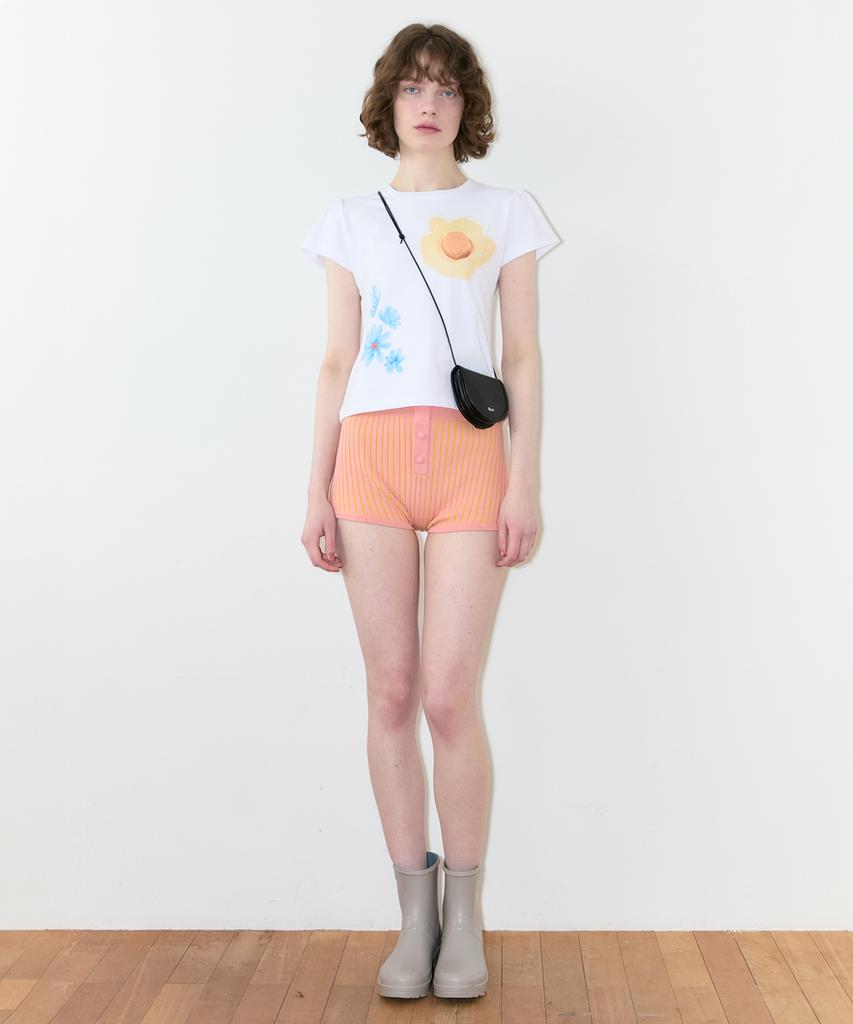 SINOON Floral Leaf Puff T-Shirt (White)