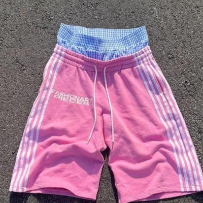 European and American Retro Men's and Women's Double Waistband Splicing Design Sense Y2K Casual Printed Sports Style Shorts