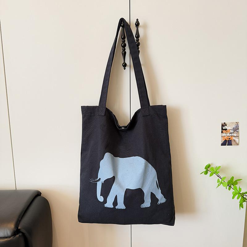 

Весенне-летняя простая холщовая сумка-тоут с принтом слона, большой вместимости, универсальная, для отдыха, на плечо, экологичная синий