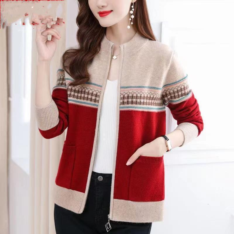 Autumn and Winter New Color Matching Small Coat Women's Sweater with Top Knitted Cardigan Women's