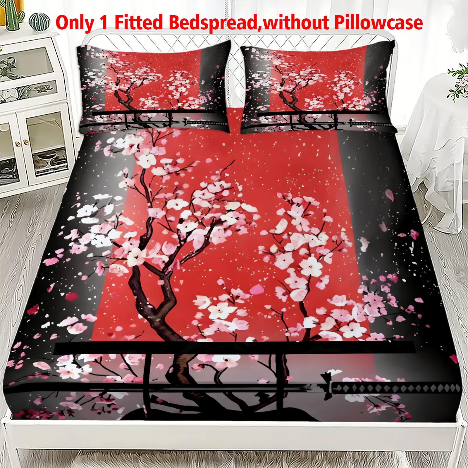 

1 шт. Простыня на резинке в японском стиле «Цветы сакуры» Полиэстер Прочный комплект постельного белья Простыня для дома, для украшения спальни, подарок на день рождения 99x190x25cm