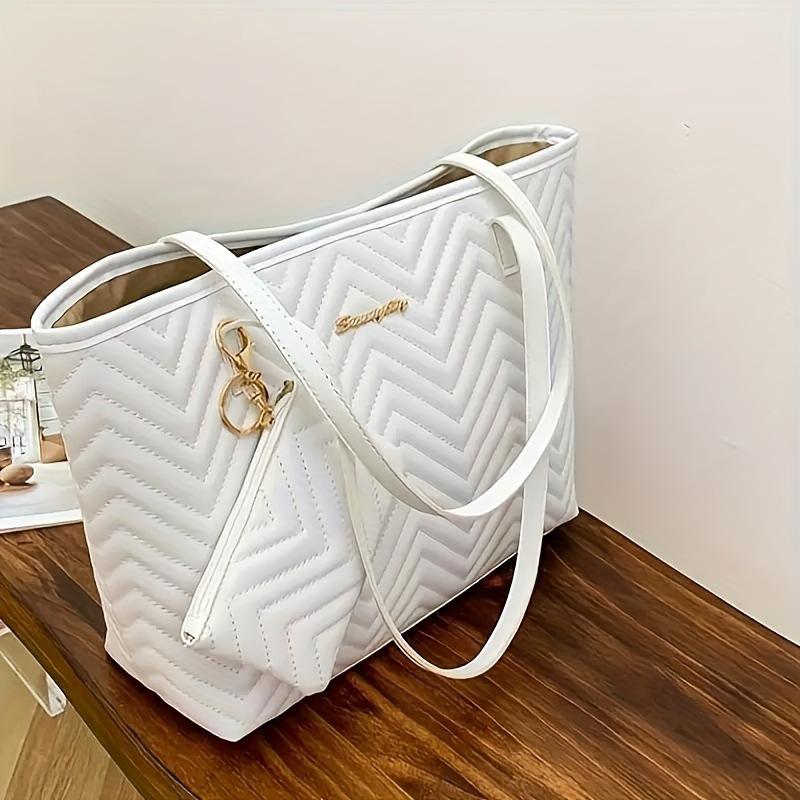 Women's Wavy Quilted Embroidered Tote Bag Set – 2024 Single Shoulder Large Bag