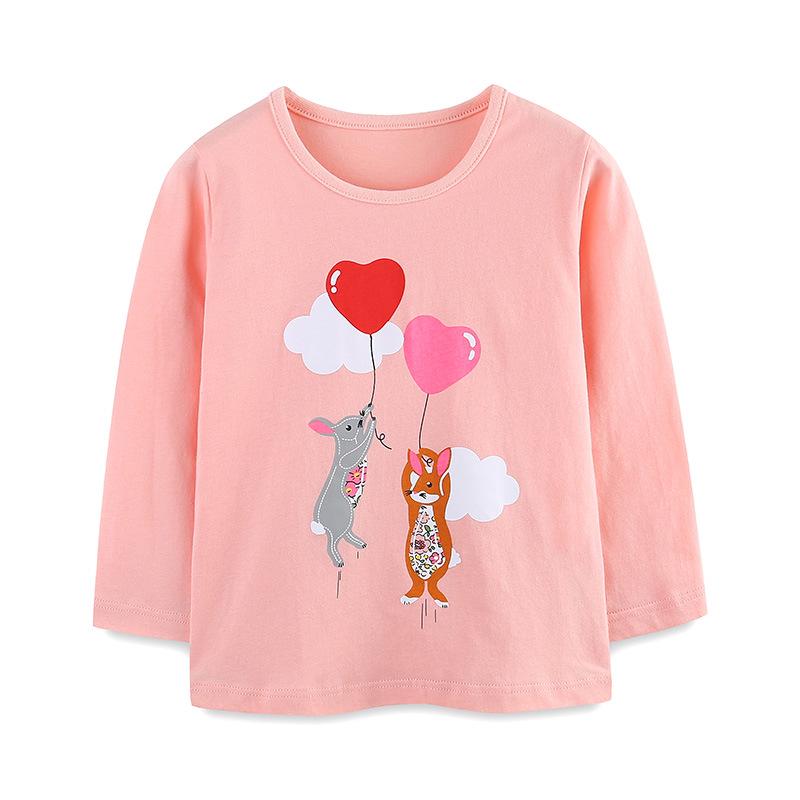 Girls  Autumn Long Sleeve Cartoon Print Cotton T-shirt 4Y