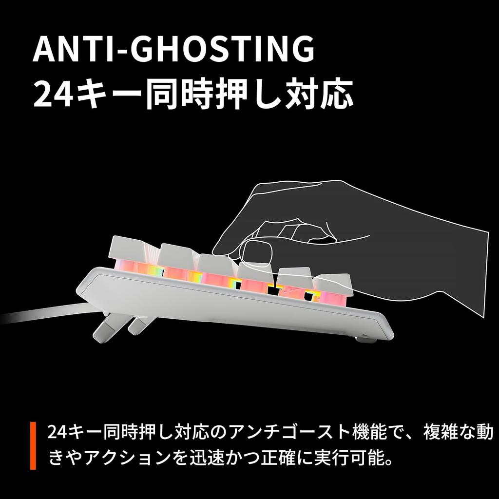 SteelSeries Gaming Keyboard Tenkeyless Wired Apex 3 TKL White US English Layout Silent Switch IP32 Water Resistant 24 Key Simultaneous Press Support