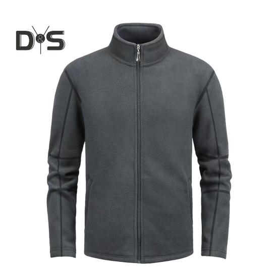 

Мужская куртка с воротником-стойкой, длинным рукавом, флисовое пальто с застежкой-молнией и карманами, однотонная двухсторонняя одежда, утолщенная верхняя одежда L темно-серого