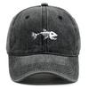 White Fish Bones Print Adjustable Retro Baseball Cap Woman's Cap Distressed Fashion Snapback Caps Ideal Choice For Women & Men