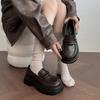Designer Spring British Style Women Chunky Loafers Shoes Concise Shallow Slip On Shoes Elegant Thick Heel Leather Shoes
