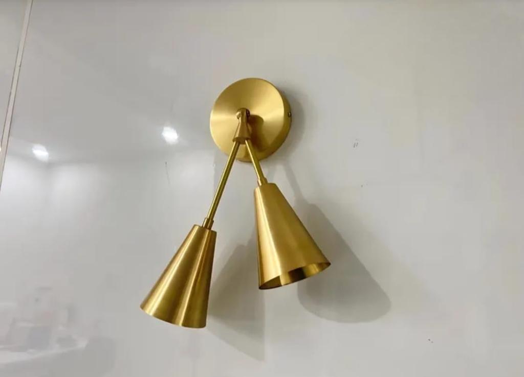 Brass Wall Sconce Vanity Light Fixture Mid Century Modern Wall Lamp Bathroom Mirror Light New Home Gift Dual Cone Sconce Home Decor Lighting