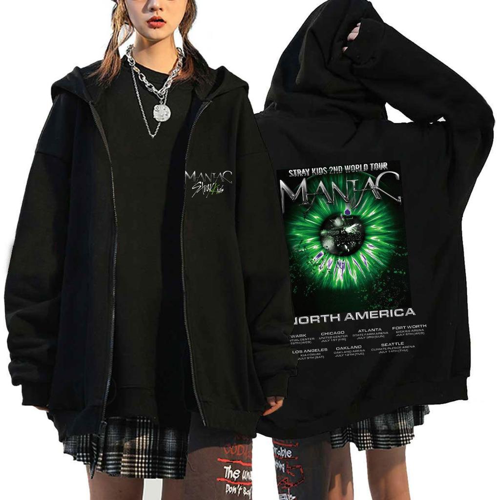 Popular Sweater Straykids Surrounding Harajuku Printed Sweater Hooded Loose Zipper Sweater