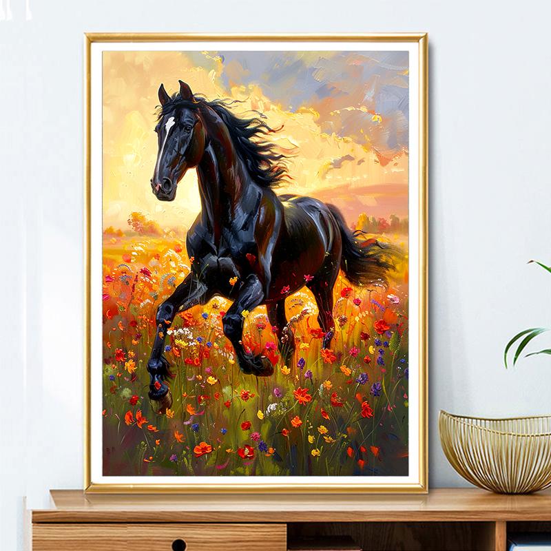 5d DIY Diamond Painting Cross Stitch Animal Black Horse Diamond Embroidery Mosaic Flower Sea Full Round Drill Home Decor