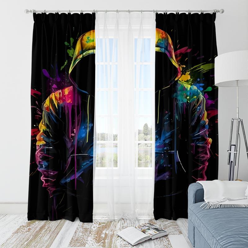 2Pcs- Cyberpunk Gamer Printed Curtains, Pole Bag Curtains 42*84, Bedroom And Living Room, Home Decoration, Room Decoration