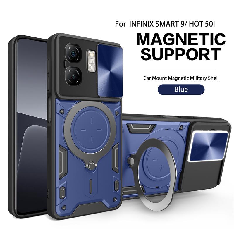 For Infinix Smart 9 4G Case Magnetic Car Holder Ring Armor Phone Case For Infinix Smart 9 Smart9 X6532 Slide Lens Protect Cover