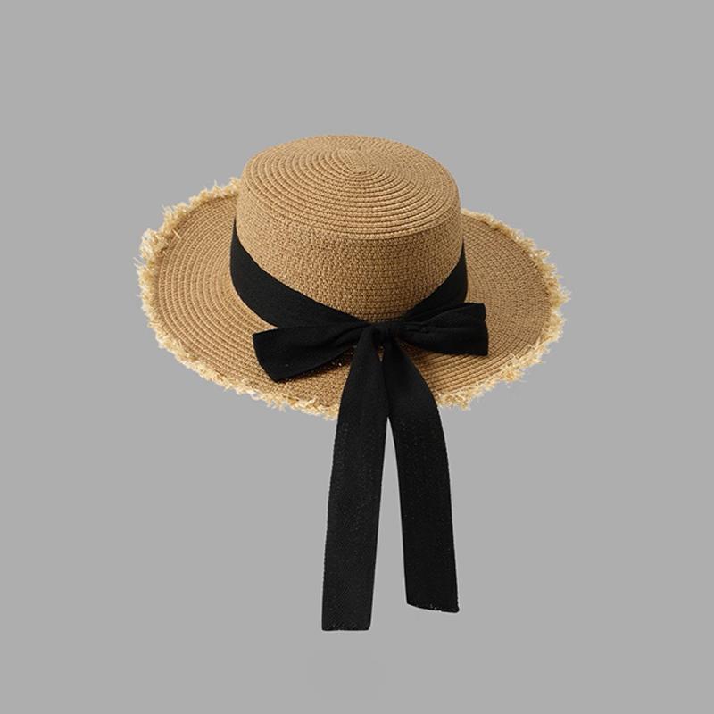 Women'S Wide-Brimmed Straw Hat Beach Sun Hat New Fashionable Sun Protection Floral Lace Bow Breathable Summer Hat