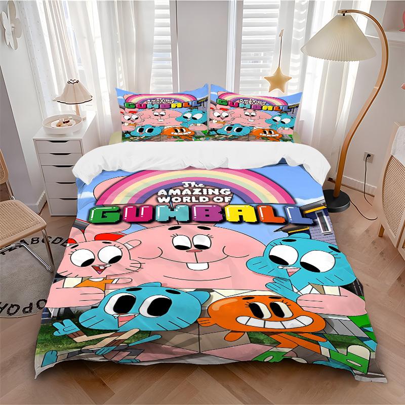 

3pc Cartoon Gumball Bedding Set Guest Room Bedroom Decor Christmas Halloween Decor Birthday and Holiday Gifts- All Seasons 3pcs Quilt 173 135x200cm