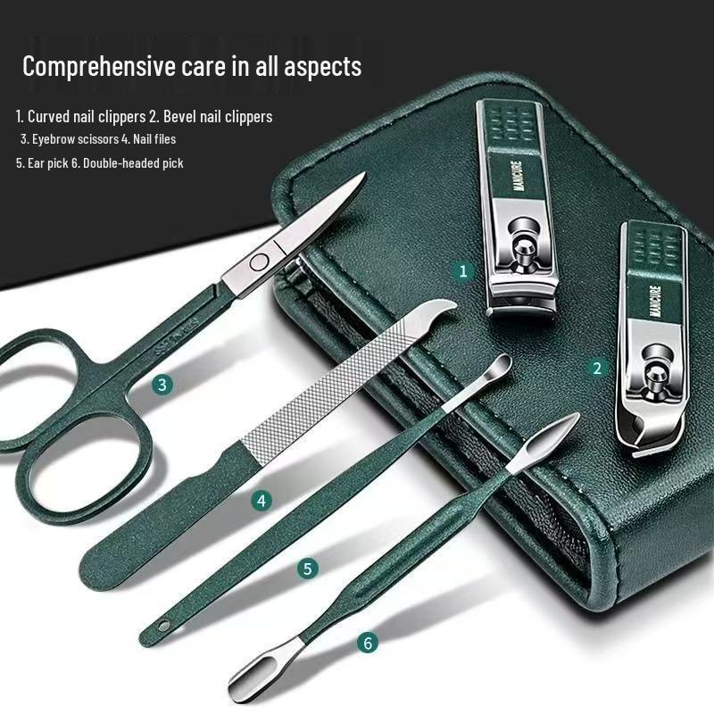 6-Piece Stainless Steel Nail Clipper & Scissors Set with Zippered Storage Bag