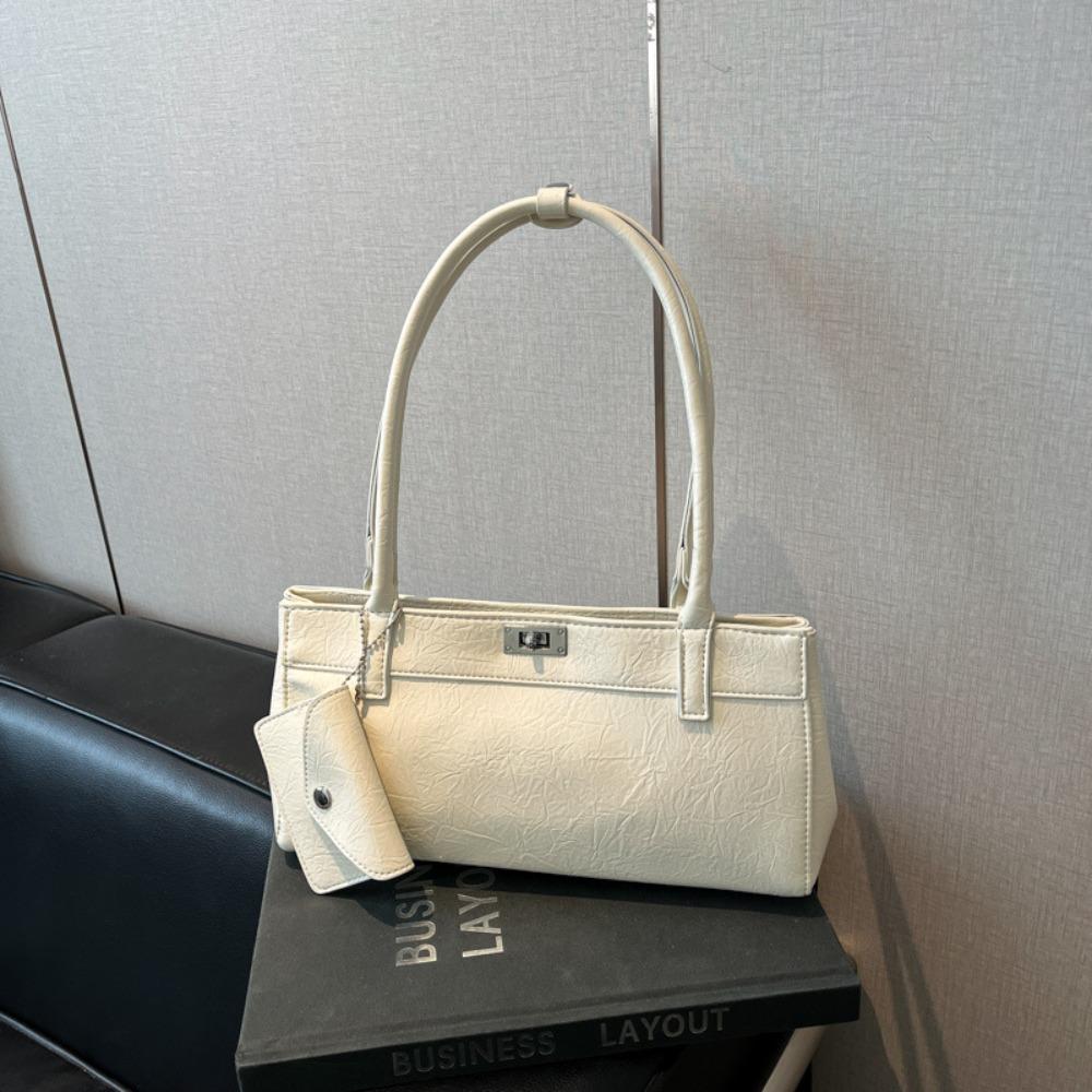 

Sweet PU Shoulder Bag Bow Ribbon Texture Underarm Bags Portable French Stick Handbag Travel White Without Pendant