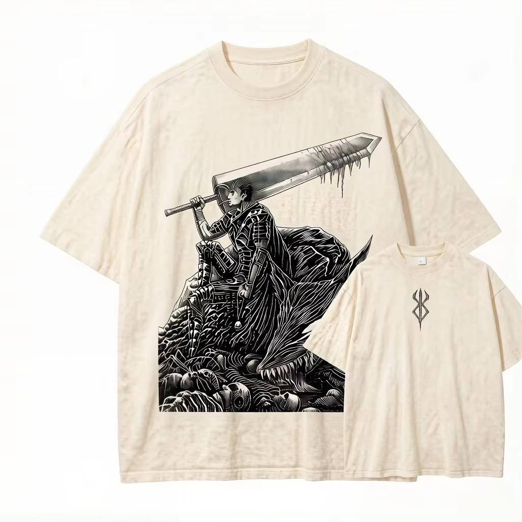 Berserk Guts Print Unisex Loose Short Sleeve Harajuku Style Graphic Women And Men T-shirt