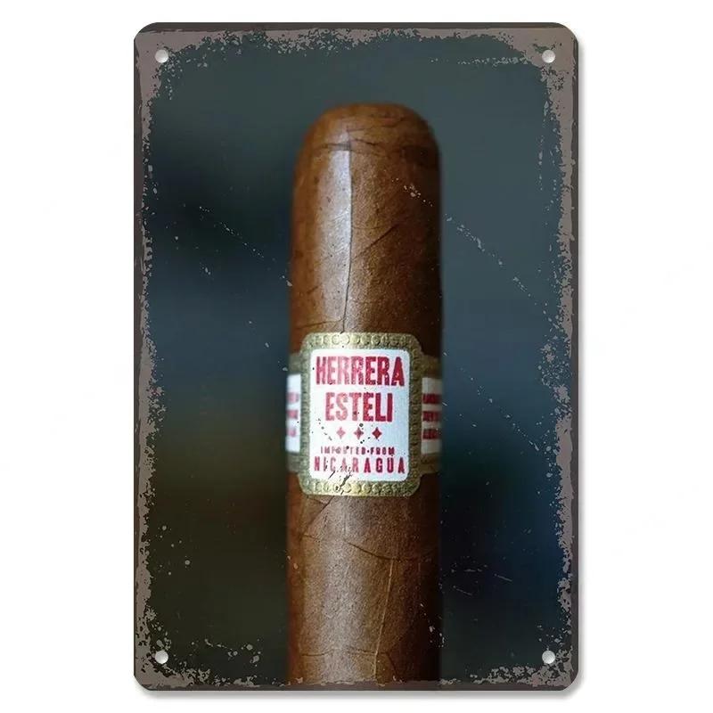 Metal Tin Poster Cigar Plaque Retro Metal Plate Gentleman Smoke Cigar Whisky Vintage Metal Tin Sign Bar Club Man Cave Wall Decor