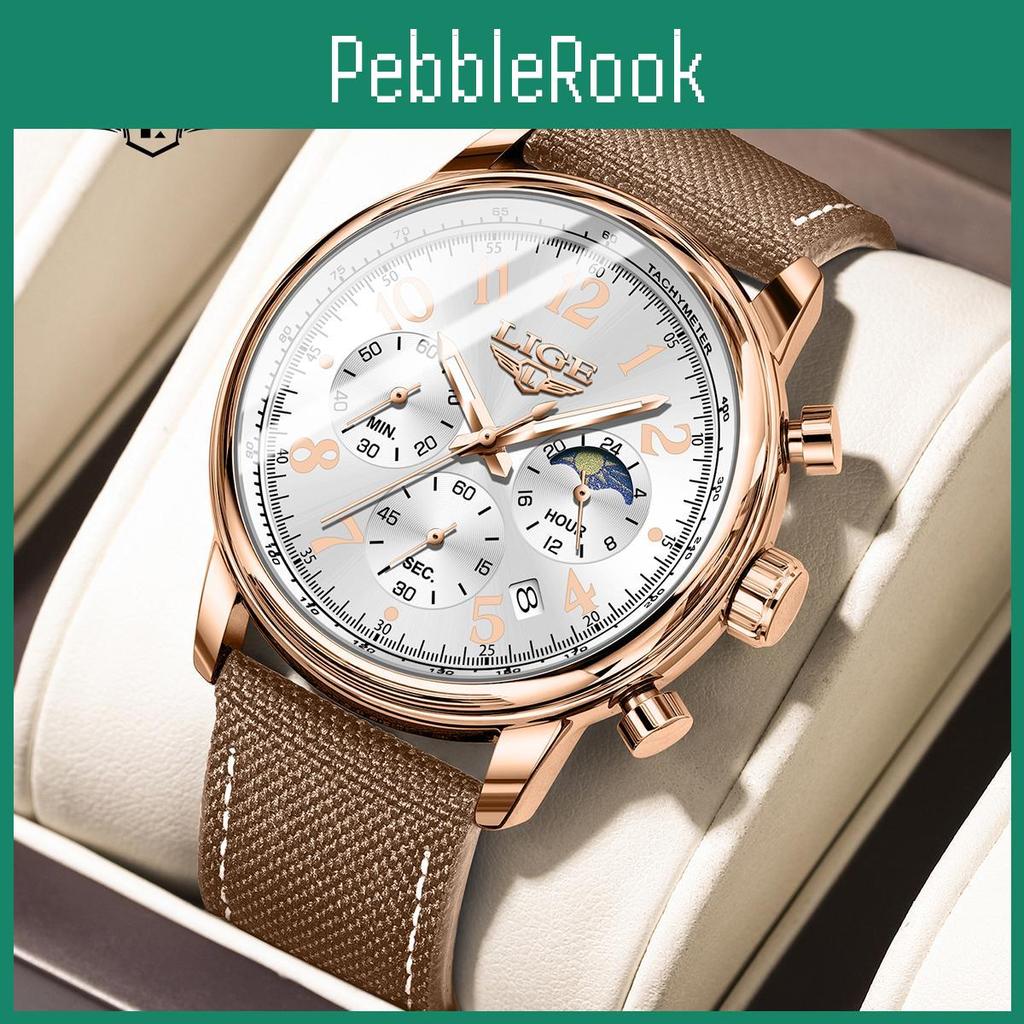 Stylish Mens New Watch Lige Casual Leather Quartz Watch Automatic Calendar Luminous Waterproof Watch