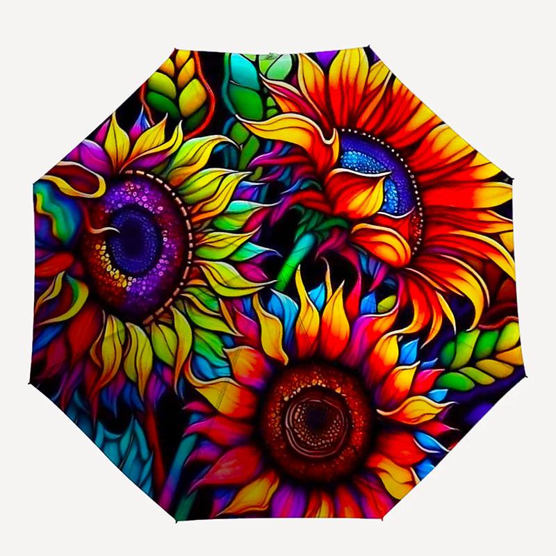 1pc Colorful Sunflower Auto-Folding Umbrella with Portable Tri-Fold Design, 8-Rib Iron Frame Outdoor Umbrella, Perfect Festival Gift for Fans, Travele