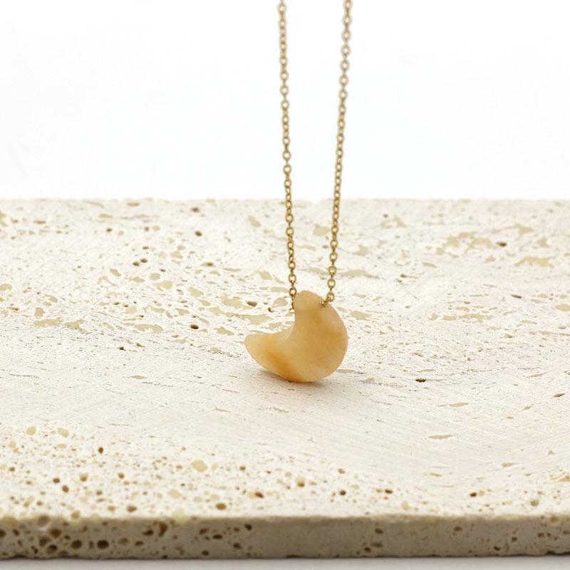 Elegant Natural Stone Moon Pendant Necklace with Stainless Steel Chain for Women