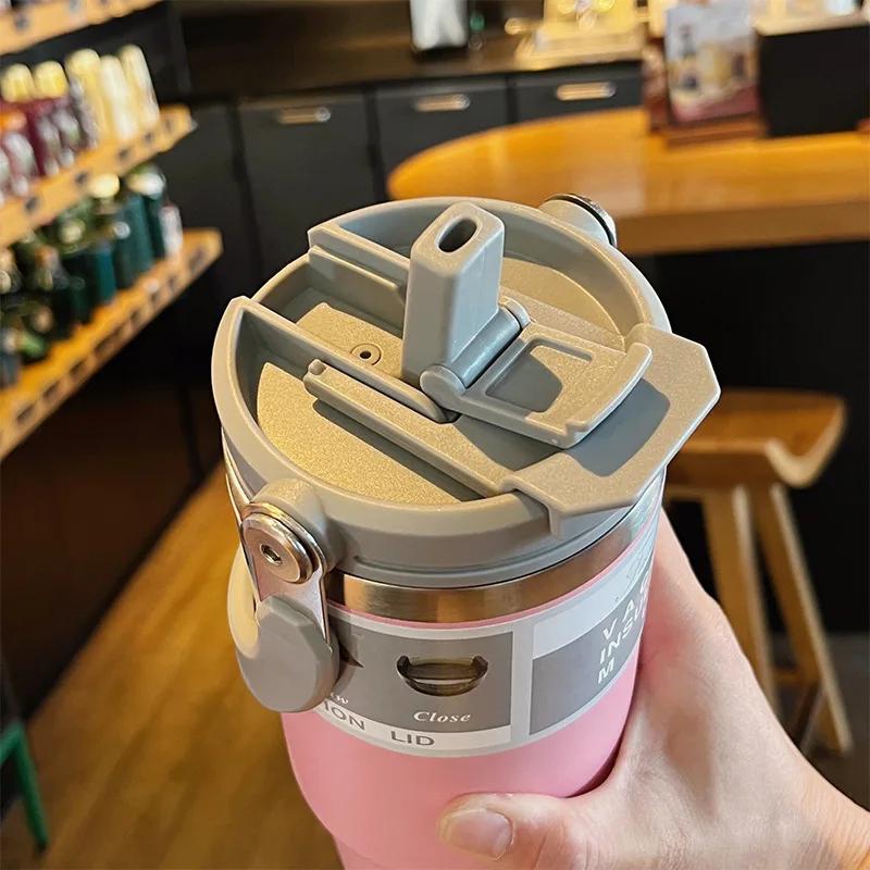 30oz Stainless Steel Straw Insulated Ice Cup Large Capacity Vacuum Flask Car Thermal Mug Tumbler Portable Insulated Coffee Cup