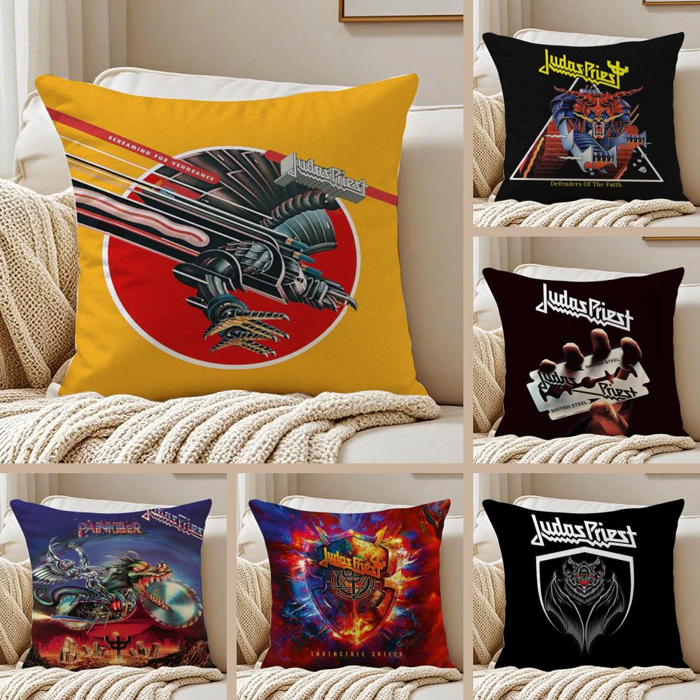 J-Judas P-Priest Cushion Cover Silky Short Plush Double-Sided Printed Pillow Case for Sofa All Seasons Home Decor Gift