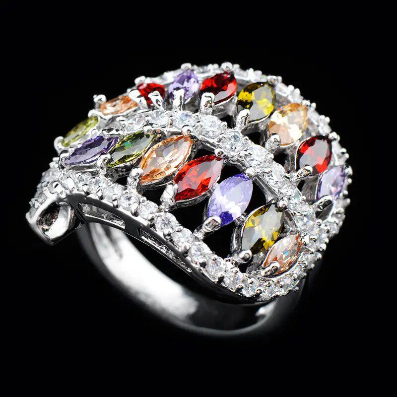 Factory Colored Treasure Series, Luxury Micro-inlaid Colored Horse Eye Zircon Ring, High-end Jewelry.