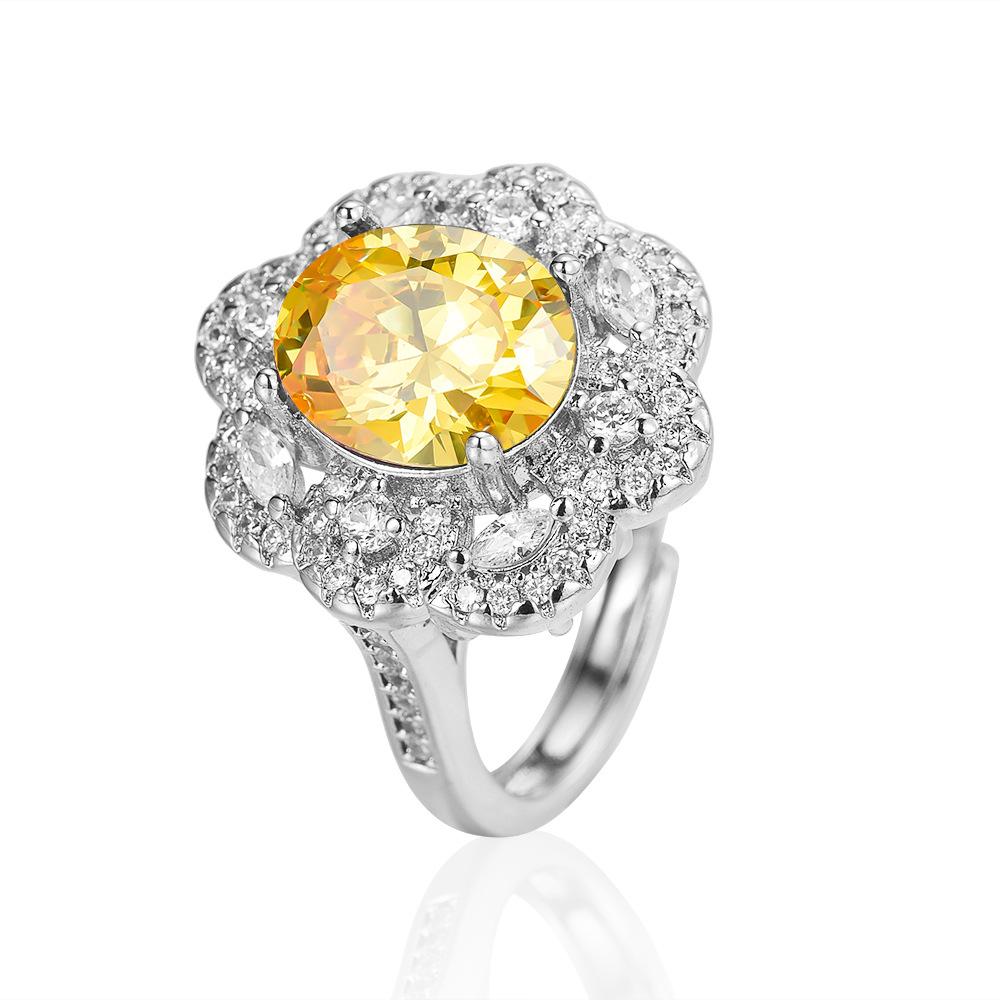 Wish Hot Sale European and American New Inlaid Colored Treasure Flash Diamond Ring Engagement Ring Atmospheric Luxury Finger Ring