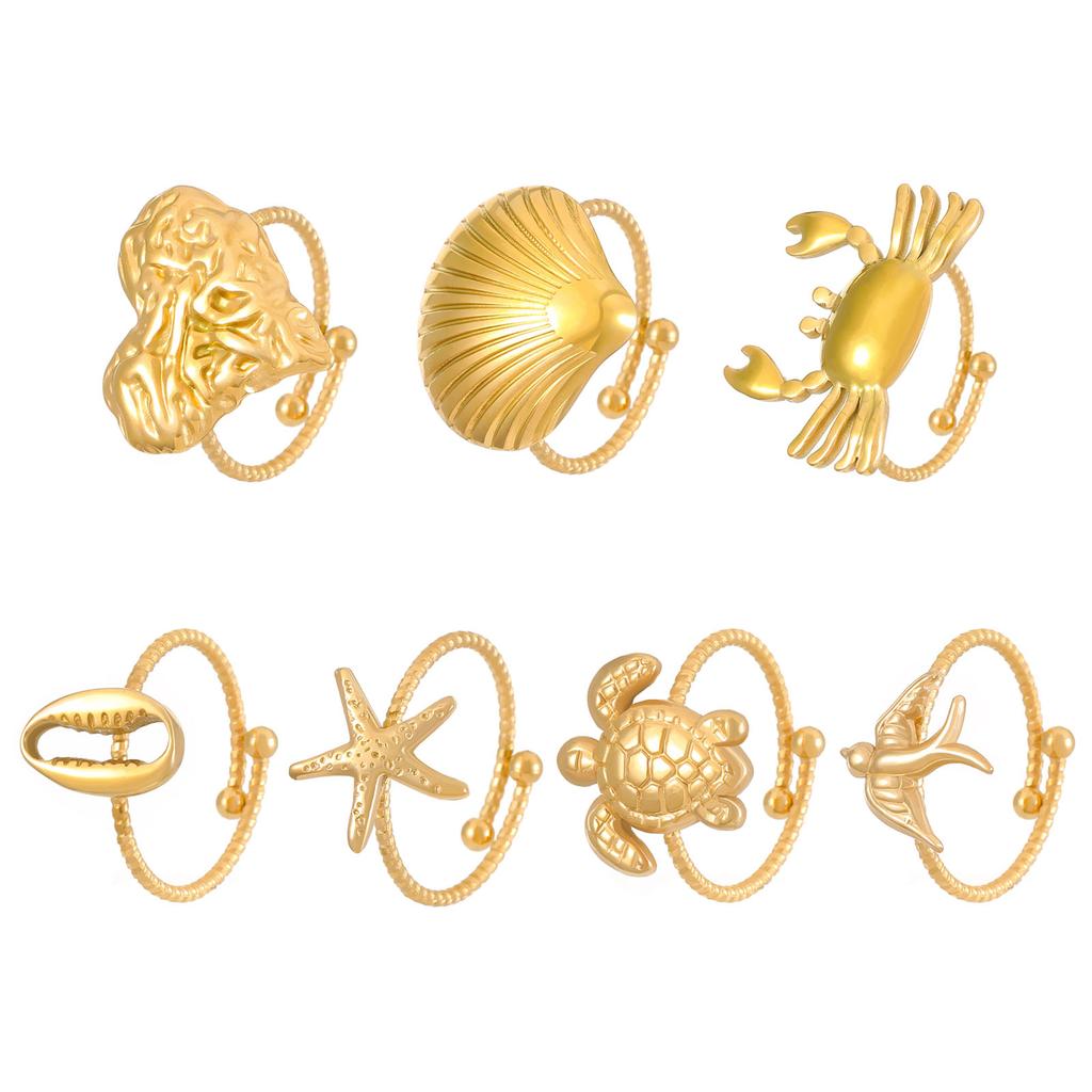 Dating Rings Animal Rings Adjustable Finger Rings Sea Series Open Rings Finger Jewelry Suitable for Party Daily Wear