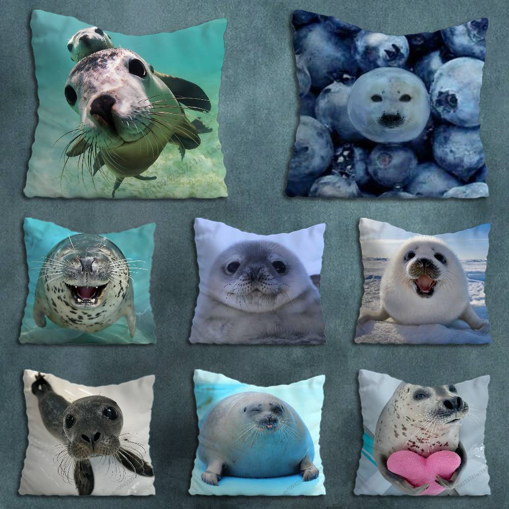 Cute Funny Animal Seal Sea Pillowcase for Sofa Room Office Decor Printing  Merchandise AllMatch Cushion Cover