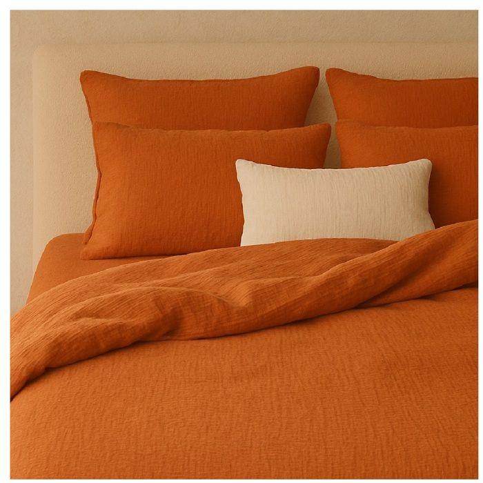Drap-housse 180 X 200 Cm Gaze De Coton Lavé Safran Orange